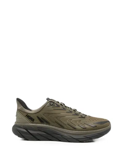 Hoka Clifton Utl Logo-print Panelled Sneakers In Green