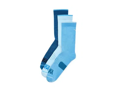 Hoka Crew Run Socks 3-pack Quarter Length Socks Shoes Hazy Blue/soft Cobalt/night Glow Blue: Md (men's Sh