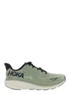 Hoka Clifton 9 Green Sneakers With Zig Zag Embroidery And Side Logo Print In Rubber Unisex In Beige