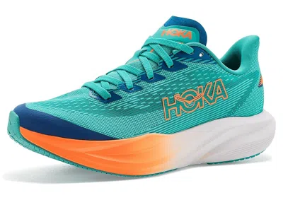 Hoka Mach 7 (big Kid) Kids Shoes Night Glow Blue/neon Tangerine: 4.5 Big Kid M