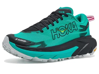 Hoka Mafate 5 Women's Running Shoes Black/electric Aqua: 9.5 B - Medium In Green