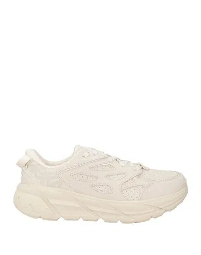 HOKA HOKA MAN SNEAKERS CREAM SIZE 8.5 LEATHER, TEXTILE FIBERS