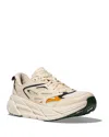Hoka Clifton L Leather-trimmed Sneakers In Oat Milk / Alabaster