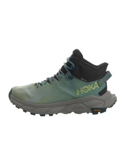 Pre-owned Hoka Mesh Graphic Print Athletic Sneakers In Green