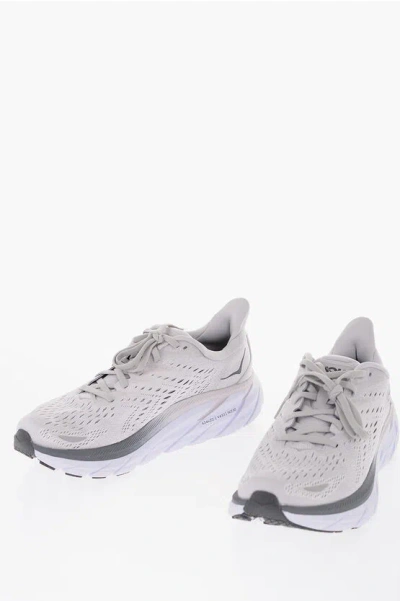 Hoka One One Lace-up Clifton Sneakers With Perforated Fabric In Gray