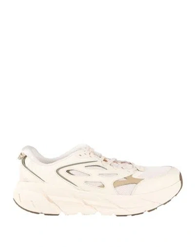 Hoka One One U Clifton L Athletics Man Sneakers Cream Size 9 Leather, Textile Fibers In White