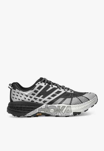 Hoka U Speedgoat 2ts Black Low Top Sneakers With Printed Laces And Logo Lettering On The Side In Tech Fab