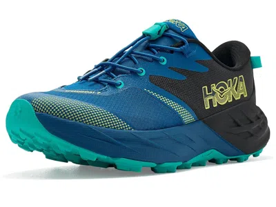 Hoka Speedgoat 7 (big Kid) Kids Shoes Black/night Glow Blue: 7 Big Kid M In Multi