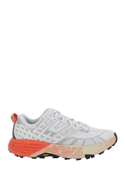 Hoka Speedgoat Low Top Sneaker In Tech Fabric With Geometric Motif Unisex In White