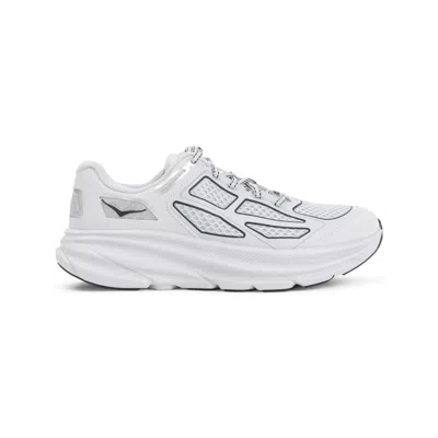 Hoka Sporty White Textile Sneakers With Reflective Accents