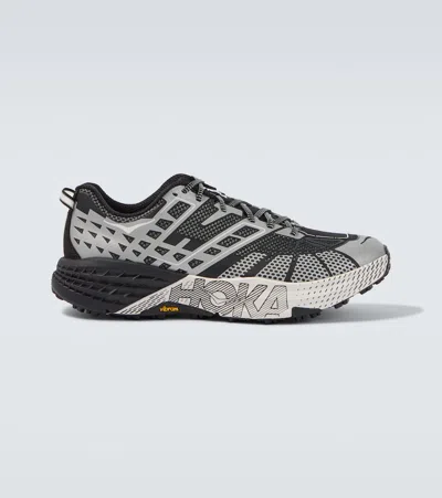 Hoka U Speedgoat 2ts Black Low Top Sneakers With Printed Laces And Logo Lettering On The Side In Tech Fab