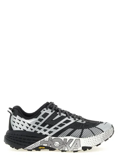 Hoka U Speedgoat 2ts Black Low Top Sneakers With Printed Laces And Logo Lettering On The Side In Tech Fab