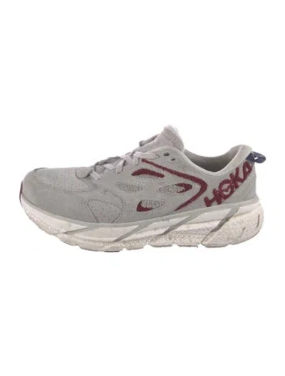 Pre-owned Hoka Suede Graphic Print Sneakers In Gray