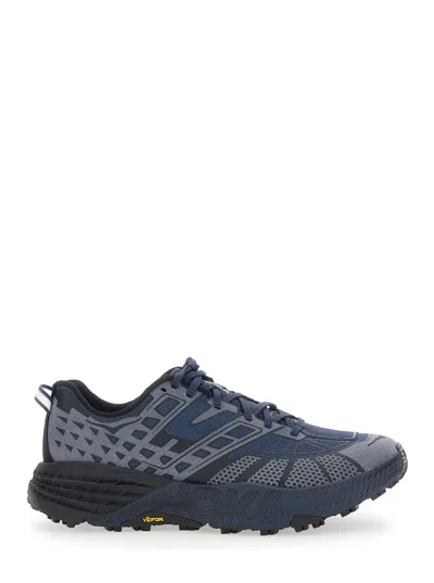 Hoka U Speedgoat 2ts Blue Low Top Sneakers With Printed Laces And Logo Lettering On The Side In Tech Fabr