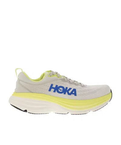 Hoka Round Toe Sneakers In Light Grey/yellow