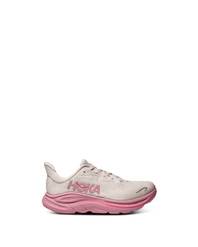 Hoka Clifton 10 (big Kid) Kids Shoes Rose Cream/dried Rose : 4.5 Big Kid M, Textile In White