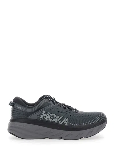 Hoka Unisex Cushioned Sneakers With Breathable Tech Fabric Upper In Black