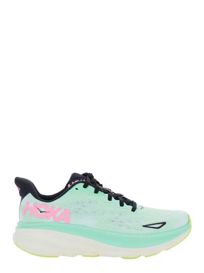 Hoka 'clifton 9' Multicolor Sneakers With Zig Zag Embroidery And Side Logo Print In Rubber Unisex