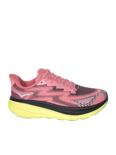 Hoka Waterproof Sneakers With Anti-slip Sole And Lightweight Design. Pink And Black Mesh Fabric Upper Wit