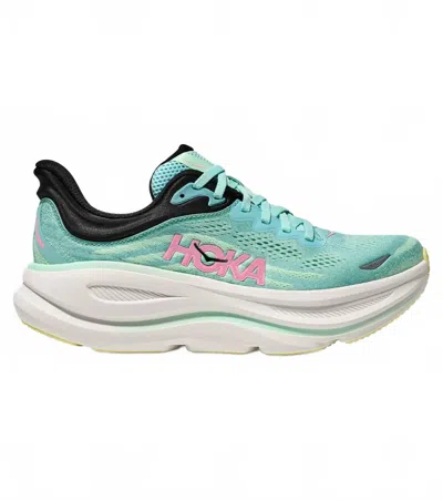 HOKA WOMEN'S BONDI 9 WIDE RUNNING SHOES IN BLUE SPARK/MINT FLUORITE