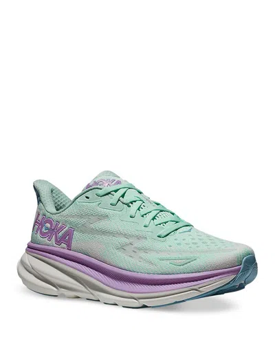 Hoka Women's Clifton 9 Wide Running Sneakers In Sunlit Ocean/lilac Mist