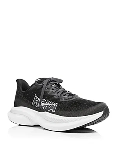 Hoka Women's Mach 6 Wide Lace Up Low Top Running Sneakers In Black/white