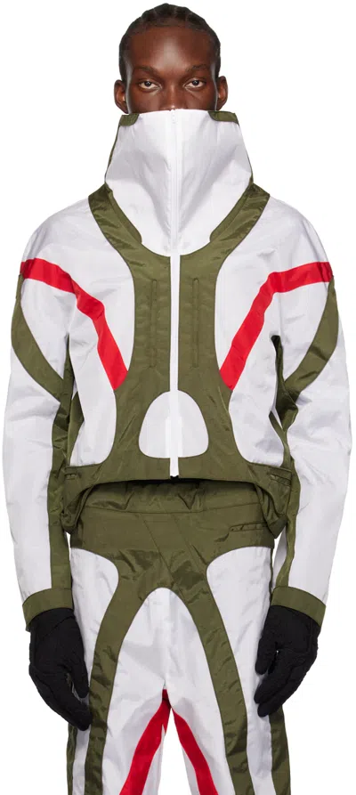 Hokita White & Khaki Paneled Jacket In Multi