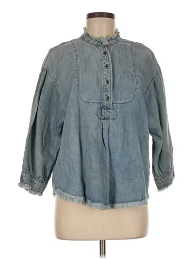 Pre-owned Holding Horses 3/4 Sleeve Button Down Shirt In Blue