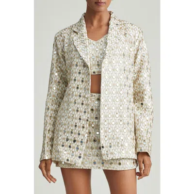 Holichic Foil Embroidered Blazer In White/gold