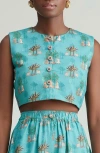 Holichic Garden Print Vest In Blue