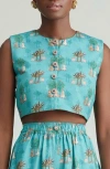 Holichic Garden Print Vest In Blue