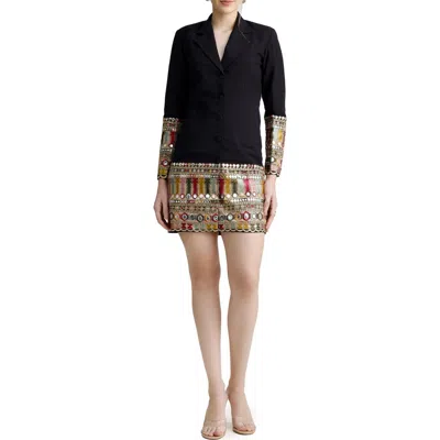 Holichic Metallic Embroidery Long Sleeve Blazer Minidress In Black