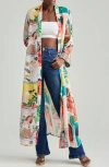 Holichic Mixed Graphic Print Open Front Satin Jacket In White