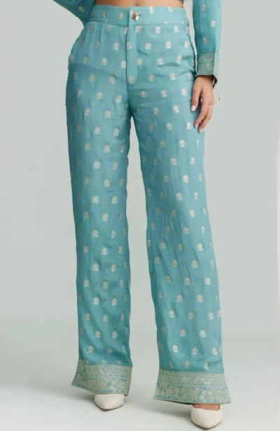 Holichic Zoya Metallic Wide Leg Pants In Blue