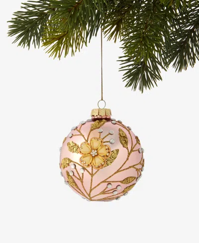 Holiday Lane Berry Tones Pink And Gold Floral Ball Ornament, Macy's Exclusive In Transparent