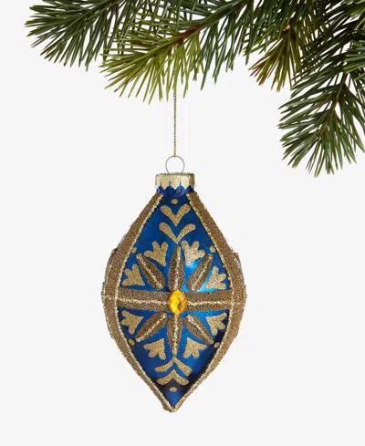 Holiday Lane Blessed Glass Blue And Gold Drop Ornament, Macy's Exclusive
