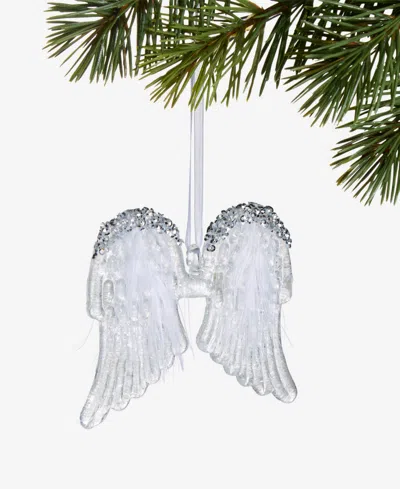 Holiday Lane Blessed Glass Feather-trim Wings Ornament, Macy's Exclusive In Transparent