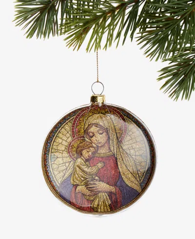 Holiday Lane Blessed Mother And Child Glass Disc Ornament, Macy's Exclusive In Gold