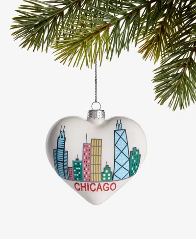 Holiday Lane Chicago Skyline Glass Heart Ornament, Macy's Exclusive In Transparent