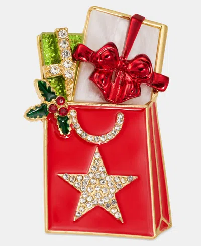 Holiday Lane Crystal & Glitter Macy's Shopping Bag Pin, Macy's Exclusive In Transparent