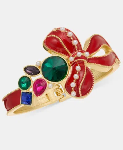 Holiday Lane Crystal & Imitation Pearl Bow Bangle Bracelet, Macy's Exclusive In Multi
