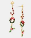 Holiday Lane Crystal & Imitation Pearl Candy Cane Linear Drop Earrings, Macy's Exclusive In Multi