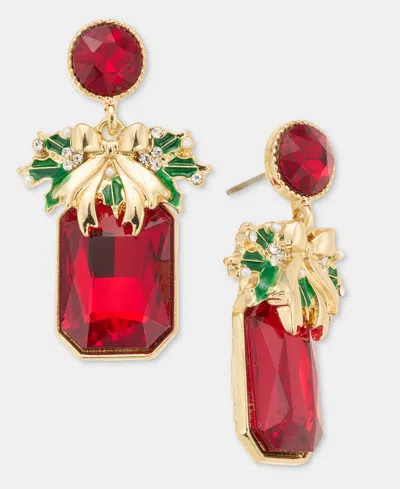 Holiday Lane Crystal & Imitation Pearl Poinsettia Drop Earrings, Macy's Exclusive In Multi