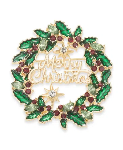 Holiday Lane Crystal Wreath Pin, Created For Macy's In Multi