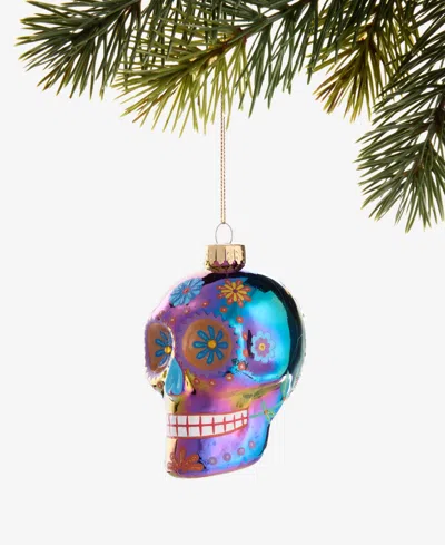 Holiday Lane Day Of The Dead Glass Colorful Skull Ornament, Macy's Exclusive In Transparent