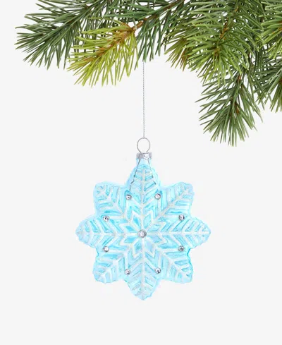 Holiday Lane Enchanted Emerald Blue Glass Snowflake Ornament, Macy's Exclusive In Transparent