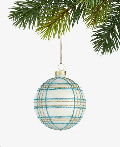 Holiday Lane Enchanted Emerald Glass Plaid Ball Ornament, Macy's Exclusive In Transparent