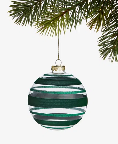 Holiday Lane Enchanted Emerald Glass Striped Ball Ornament, Macy's Exclusive In Green