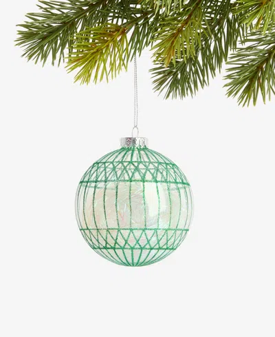 Holiday Lane Enchanted Emerald Green And Clear Glass Ball Ornament, Macy's Exclusive In Transparent