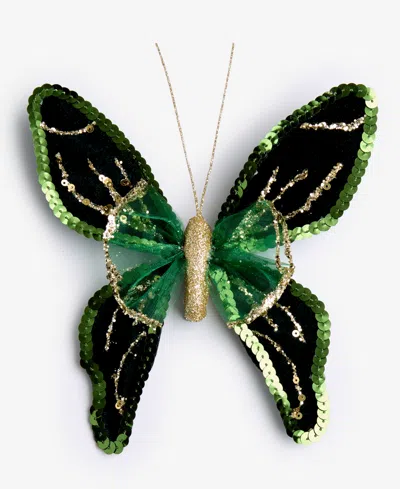 Holiday Lane Enchanted Forest Green Glitter Butterly Ornament, Macy's Exclusive In Transparent